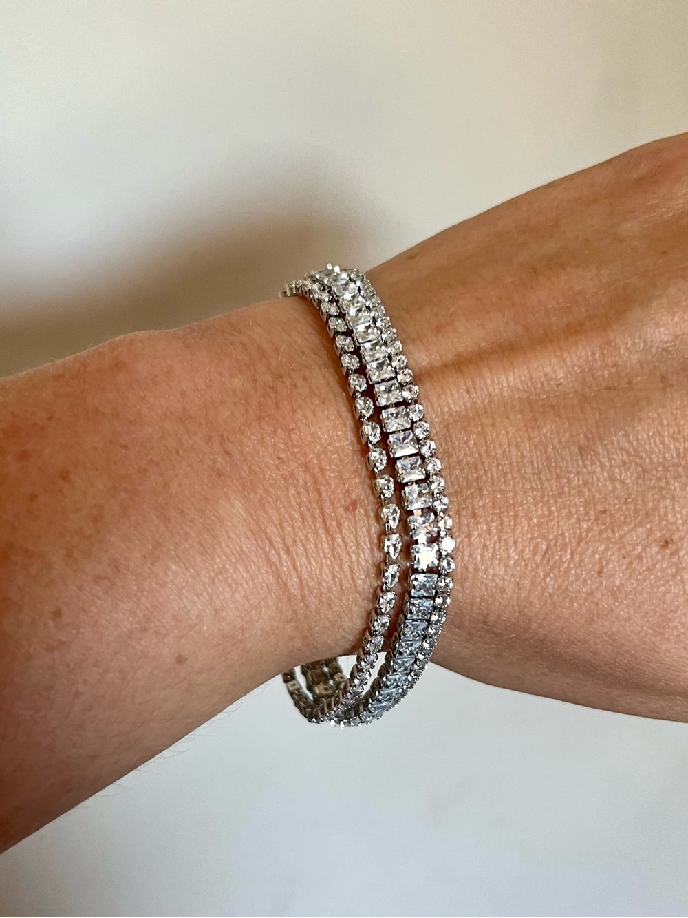 Silver Crystal Triple Tennis Bracelet